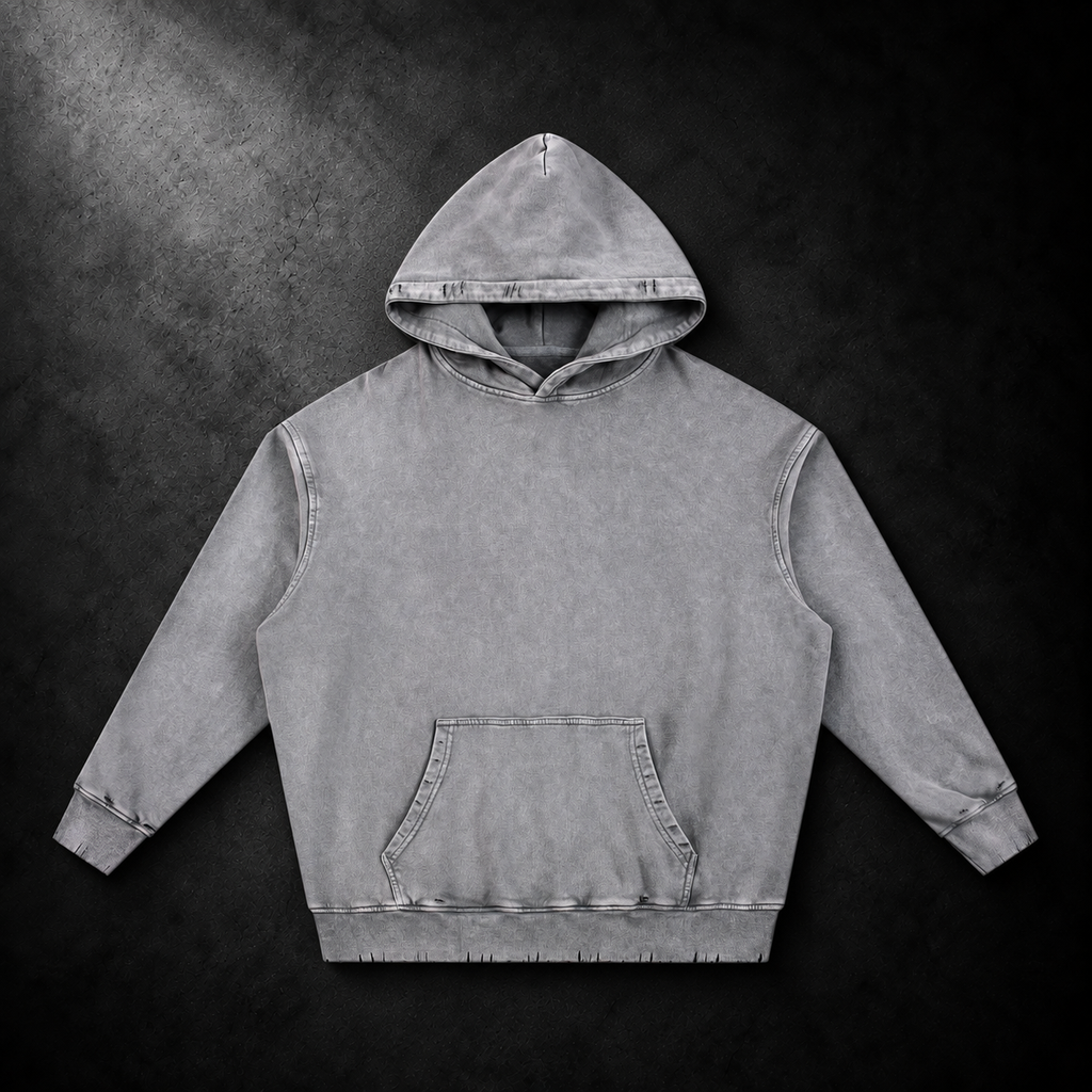 Snow Wash Hand-Frayed Heavyweight  Hoodie