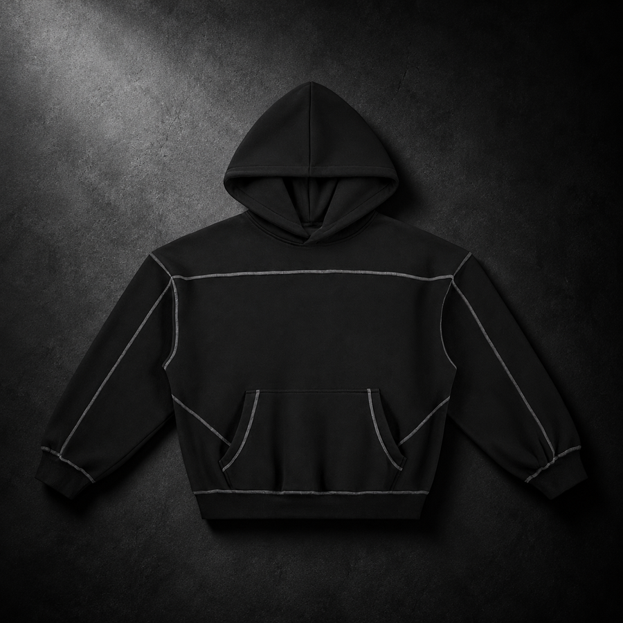 Contrast-Stitched Boxy Fleece Hoodie