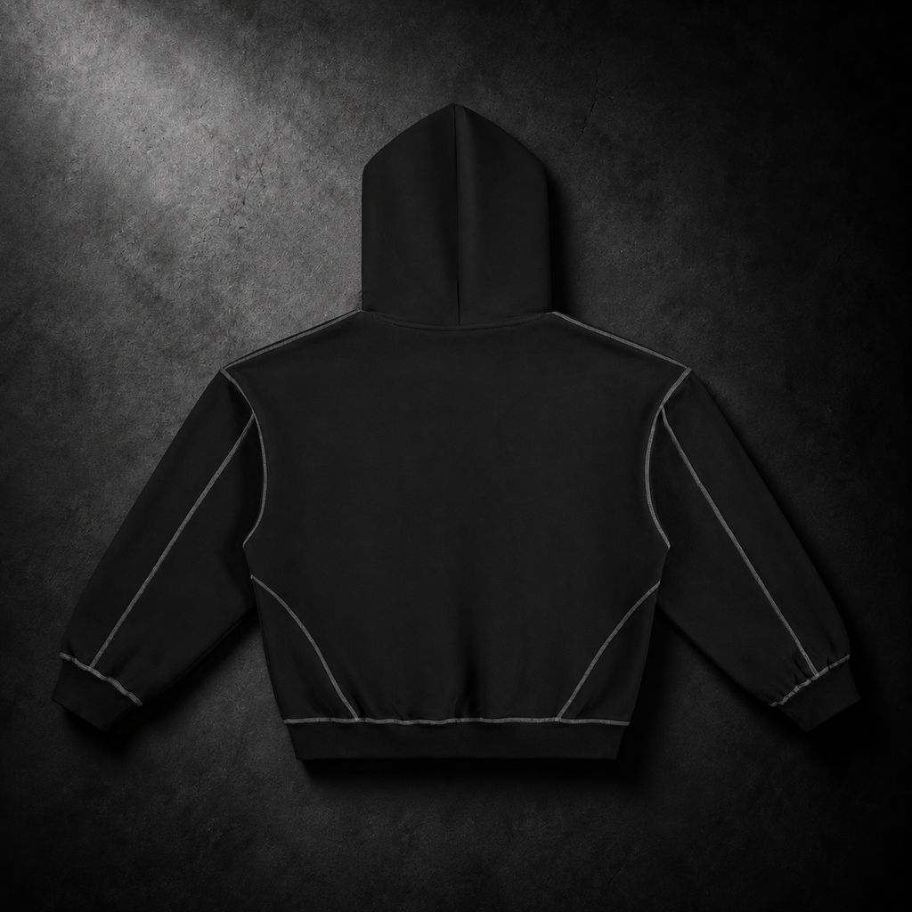 Contrast-Stitched Boxy Fleece Hoodie