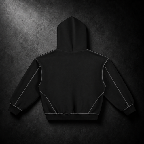 Contrast-Stitched Boxy Fleece Hoodie