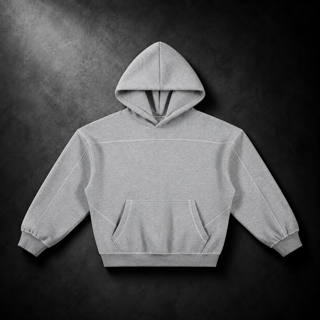 Contrast-Stitched Boxy Fleece Hoodie