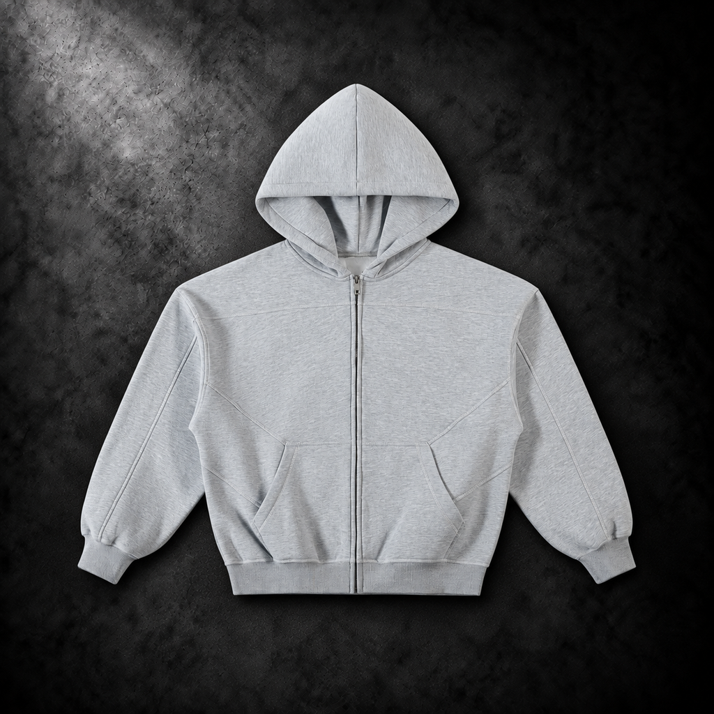 Contrast-Stitched Boxy Fleece Zip Hoodie