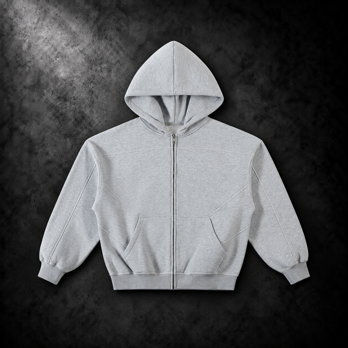 Contrast-Stitched Boxy Fleece Zip Hoodie
