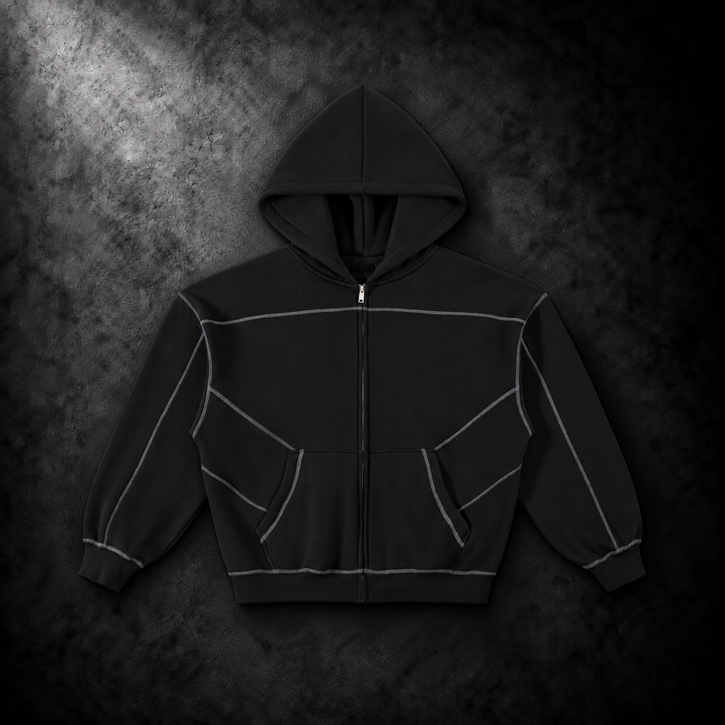 Contrast-Stitched Boxy Fleece Zip Hoodie